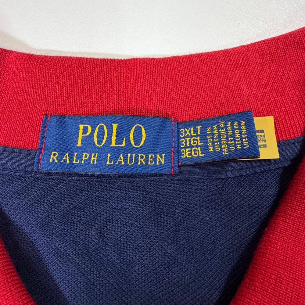 Polo Ralph Lauren Polo Shirt Mens 3XLT Navy Blue Red Trim Mesh Big & Tall Preppy - Picture 5 of 11